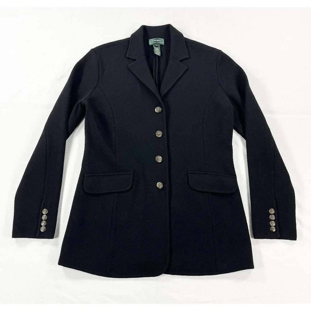 Vintage 90s Lauren Ralph Lauren Wool Sweater Blazer Equestrian Jacket Womens M
